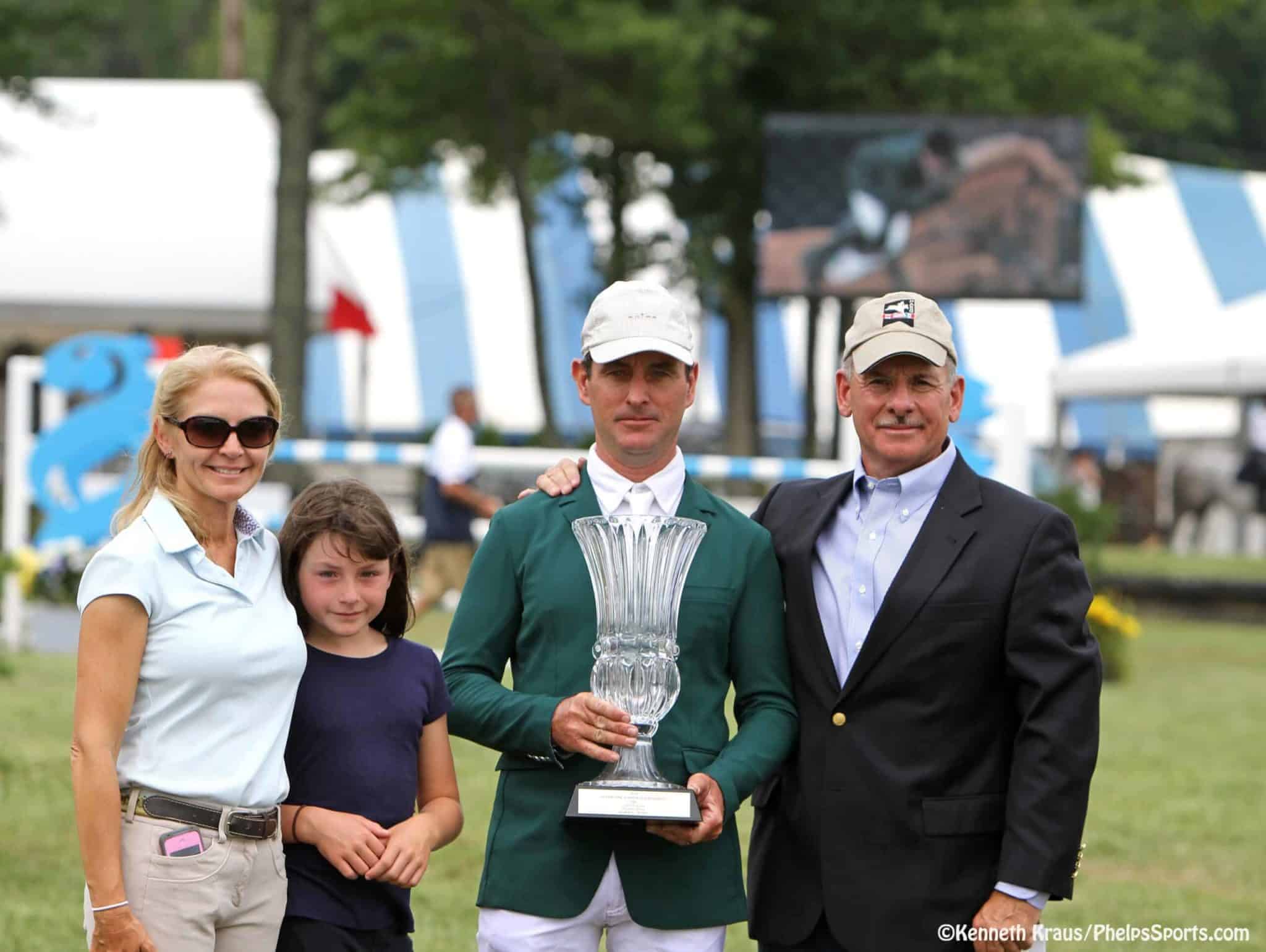 Jeff Papows with Kevin Babington and family after a win at Silver Oak Jumper Tournament, Photo by: Kenneth Kraus