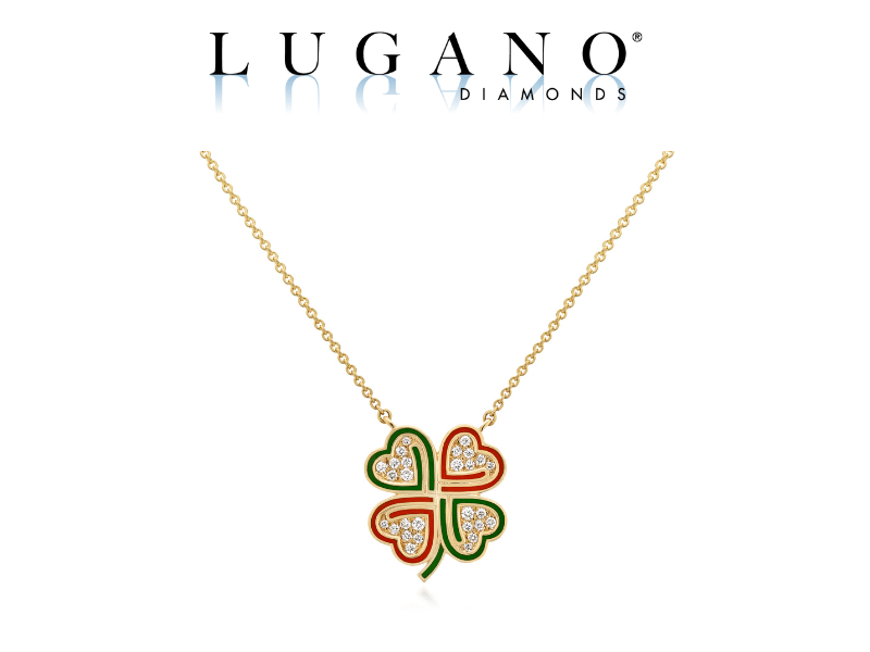 Crafted by Lugano Diamonds, this exquisite custom clover pendant necklace features 28 brilliant round diamonds